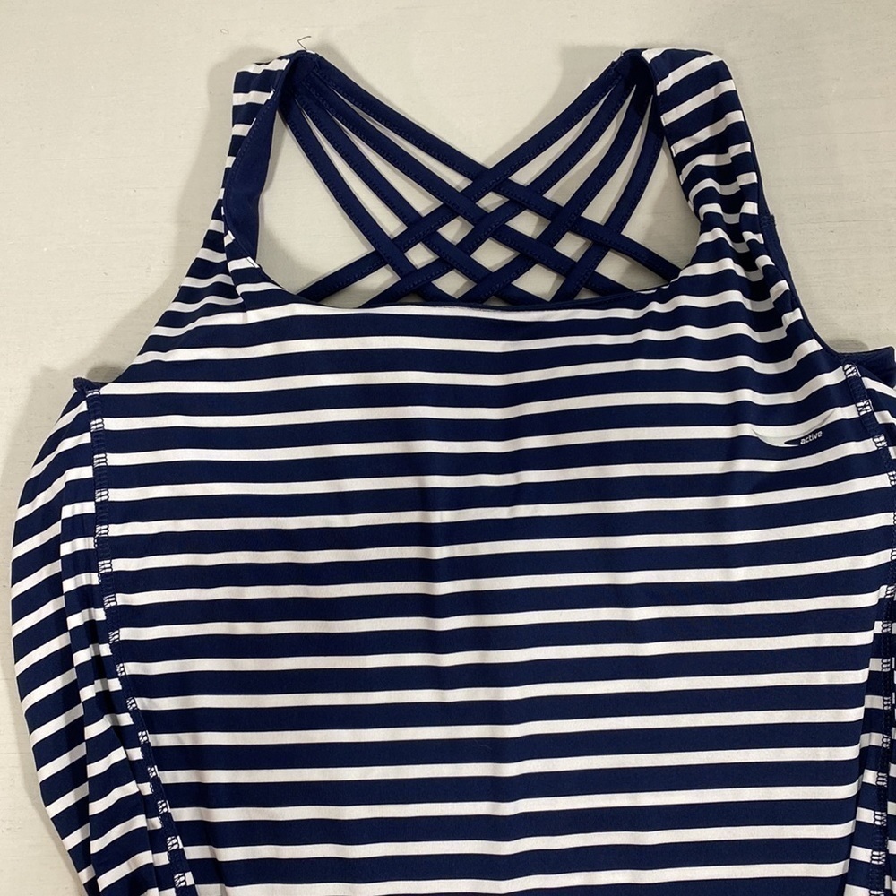 ACX tank top w/ build in bra navy and white stripedββββββββββββββββ - Picture 2 of 9